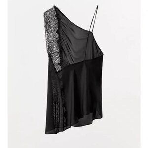 ZARA ASYMMETRIC SATIN EFFECT LACE TOP